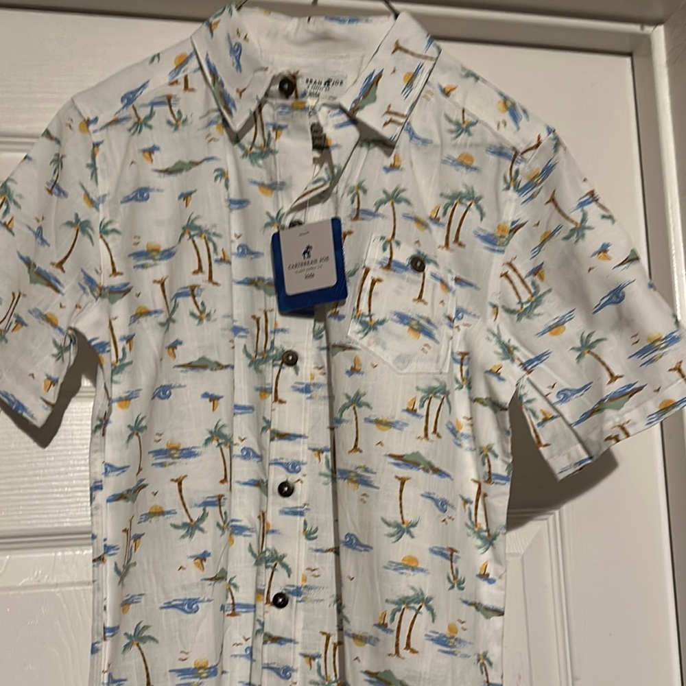 Caribbean Joe White Shirt with Tropical Print